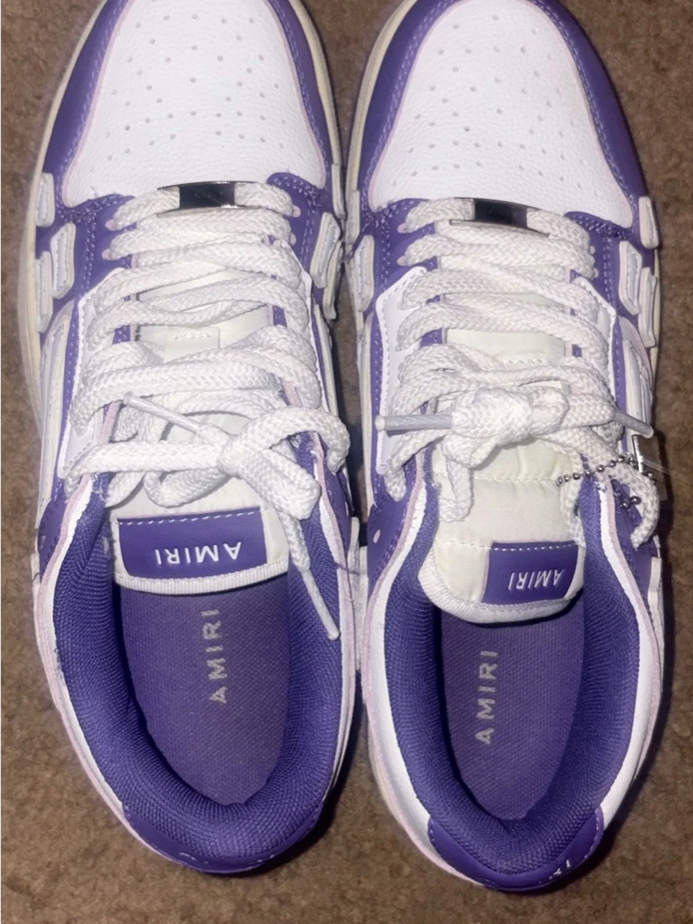 AMIRI Men's Low-Top Leather Sneakers - White & Purple Accent